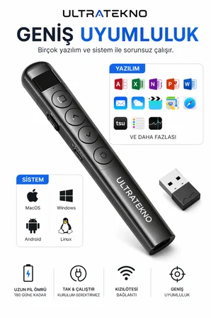 S7 Dijital Ekranlı Şarjlı Lazer Sunum Kumandası Şarj Göstergeli Lazer Powerpoint Laser Pointer Slayt