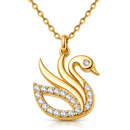 💎 Premium Parlak ve Şık Gold Renk Zarif Kuğu Kadın 925 Ayar Gümüş Kolye (45 cm)