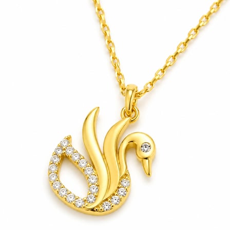 💎 Premium Parlak ve Şık Gold Renk Zarif Kuğu Kadın 925 Ayar Gümüş Kolye (45 cm)