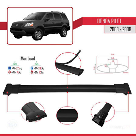 Honda Pilot 2003-2008 Arası ile Uyumlu FLY Model Ara Atkı Tavan Barı Siyah 3 Adet