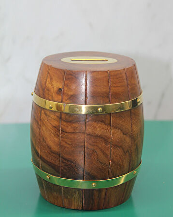 Pirinç Detaylı Fıçı Kumbara Model 4