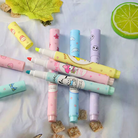 6'lı Fosforlu Kalem Seti - Sanrio Karakterleri, Kuromi, Hello Kitty 