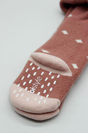 Bistyle Tekli Puan Kaymaz Havlu Külotlu Çorap BS50502 Pudra