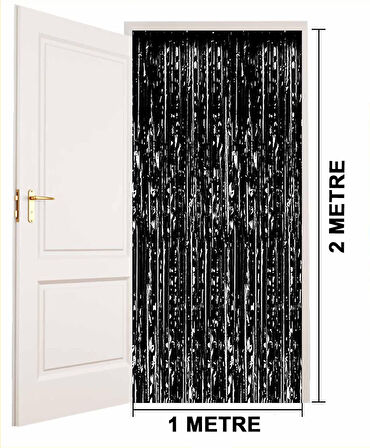 Siyah Renk Ekstra Metalize Parlak Saçaklı Arka Fon Perde İthal A Kalite 1x2 Metre (4767) - Lisinya
