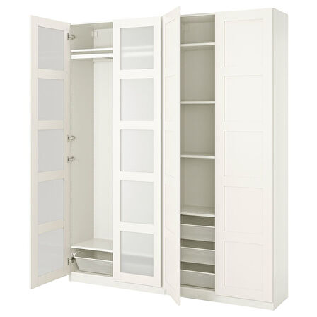 PAX gardırop, beyaz-buzlu cam, 200x38x236 cm