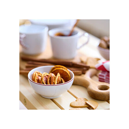 Porselen kase, beyaz-kırmızı, 13 cm