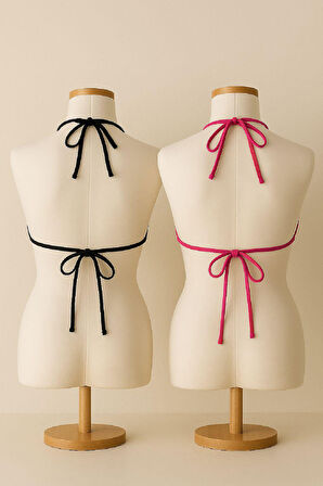 Kadın Siyah Ve Fuşya Minimal Kesim Üçgen Bikini Üstü - Çok Renkli - L-XL