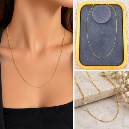 💎 Premium Parlak ve Şık Minimal Gold Renk 316L Çelik Zincir Kadın Kolye (45cm)