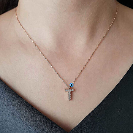 Gümüş Rose 3 Boyutlu Nazarlı Harf Kadın Kolye