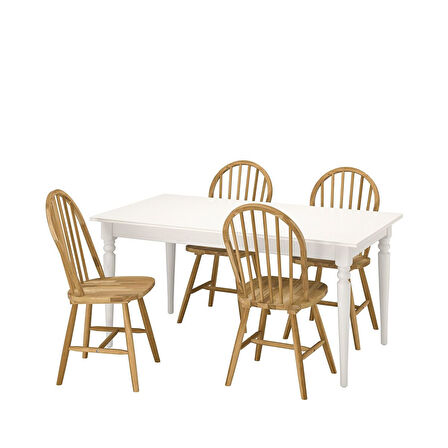 Yemek masası takımı, beyaz-akasya, 4 sandalyeli, açılabilir