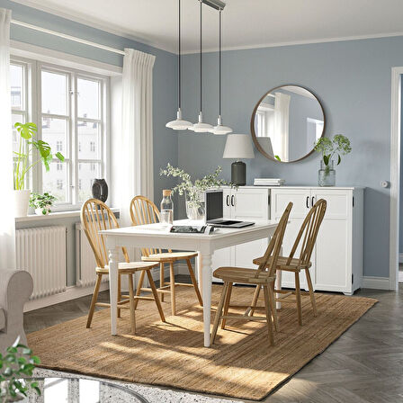 Yemek masası takımı, beyaz-akasya, 4 sandalyeli, açılabilir