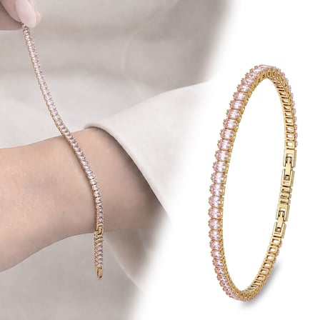 💎 Premium Parlak 4mm Pembe Zirkon Taş Su Yolu Kadın Bijuteri Bileklik 3183KBV4D6 (~18cm Altın Renk)