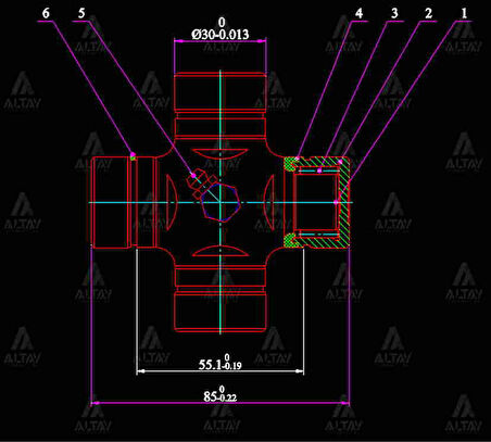 İSTAVROZ MAFSAL (ŞAFT) CANTER 304 / 444 / L-200 2002-2005 4104 ARKA (85MM 10 30MM İÇTEN SEGMAN) GUM 93