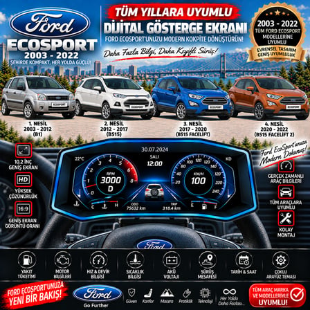 Ford Ecosport 2003-2022 model uyumlu Harici digital gösterge Odb ekran arıza göstergesi turbo gösterge hayalet ekran