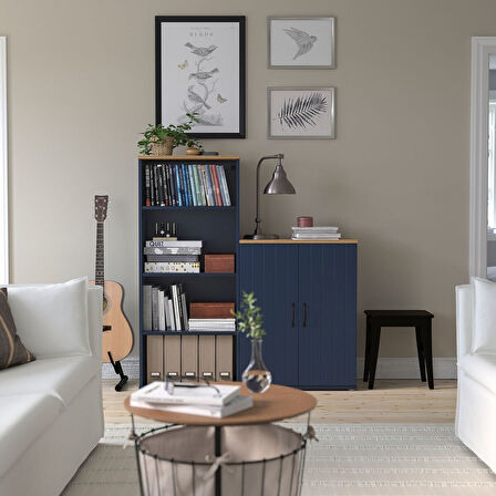 Kapaklı dolap, mavi-siyah, 70x90 cm