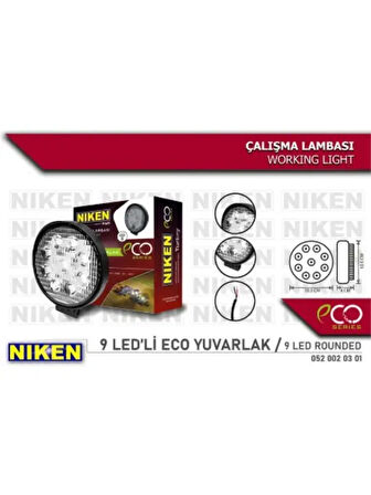 CALISMA LAMBASI 9 LEDLI YUVARLAK ECO SERI 27-22W 12V 24V