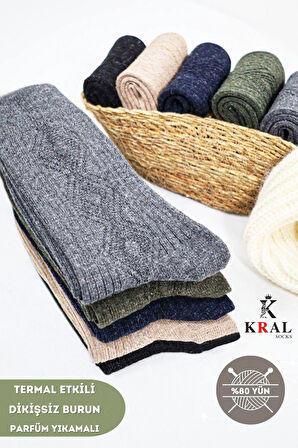 Erkek Kışlık (5 ÇİFT) Lambswool Yün Çorap Termal Etkili