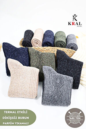 Erkek Kışlık (5 ÇİFT) Lambswool Yün Çorap Termal Etkili
