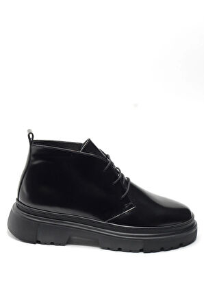 Siyah Hakiki Açma Deri Kalın Kauçuk Tabanlı Modern Klasik Erkek Bot
