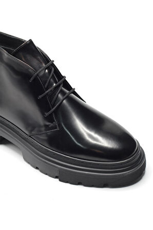 Siyah Hakiki Açma Deri Kalın Kauçuk Tabanlı Modern Klasik Erkek Bot