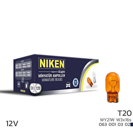 NIKEN T20 DİPSIZ AMPUL 93 WY21W AMB W3X16S 10LU (10 ADET)