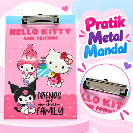 BakGelAl Hello Kitty Pembe Sekreterlik Panosu - Kuromi & My Melody Temalı Metal Kıskaçlı A4 Evrak Dosyası