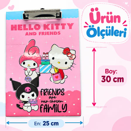 BakGelAl Hello Kitty Pembe Sekreterlik Panosu - Kuromi & My Melody Temalı Metal Kıskaçlı A4 Evrak Dosyası