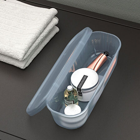 Kapaklı kutu, şeffaf gri-mavi, 9x24x7 cm/0.5 lt