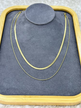 💎 Premium Parlak ve Şık Gold Renk İkili Zincir Kadın 316L Çelik Kolye (45 cm)