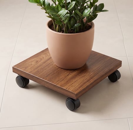 Ahşap Desenli Tekerlekli Stand Saksı, Damacana ve Tüp Altlığı (30x30 cm)