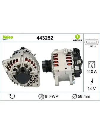 ALTERNATOR 14V 110A HYUNDAI VELOSTER 1.6 T-GDI I40 1.6 GDI 12- KIA CEED 1.6 GT 13- CARENS 1.6 GDI