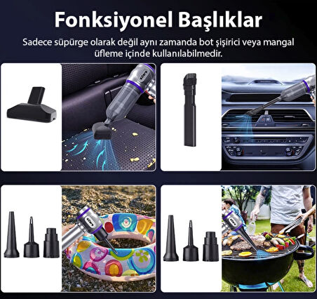 100w Çok güçlü ev araba süpürgesi üfleme özellikli 16000 Pa emiş gücü Garantili