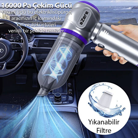 100w Çok güçlü ev araba süpürgesi üfleme özellikli 16000 Pa emiş gücü Garantili