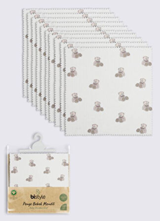 Bistyle Bear 20x20 10'Lu Penye Mendil 90162 Ekru