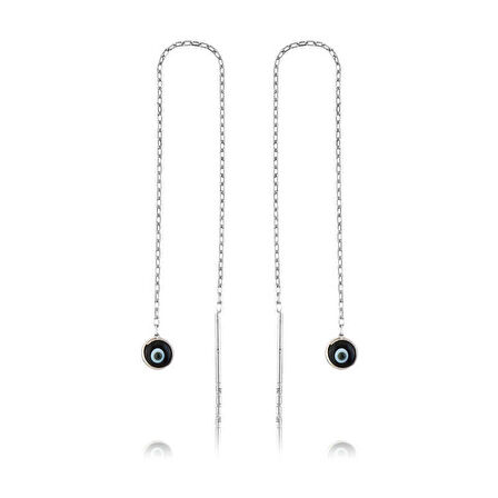 Gümüş Zincirli Lacivert Nazar Küpe