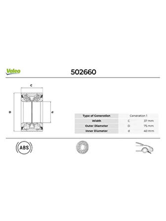 ON TEKER RULMANI (+ABS) MONDEO I / II / III 9200 JAGUAR X TYPE 0109 OLCU: (37 * 40 * 75)