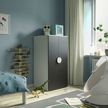 Çocuk gardırobu, beyaz-kara tahta, 60x57x123 cm