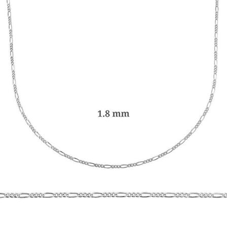 1.8 mm Gümüş Figaro Zincir - 0.50 mikron