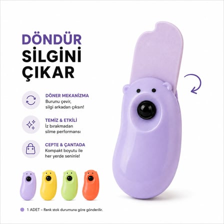 BakGelAl Renkli Ayıcık Görünümlü Basmalı Silgi - Eğlenceli Kırtasiye Ürünü