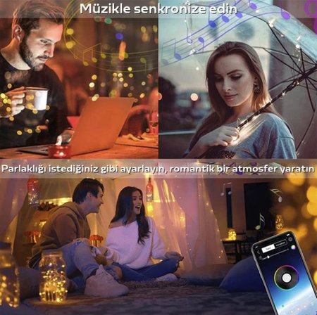 10 Metre Telefon kontrollü Rgb led ışık 16 milyon renk seçeneği ile ışık seviye kontrolü