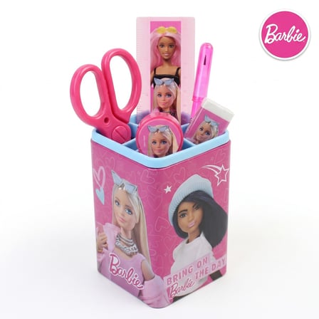 BakGelAl Barbie Resimli Okul Kırtasiye Seti – Kalem Kutulu Makas, Kalemtıraş, Silgi, Cetvel ve Kurşun Kalem