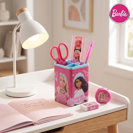 BakGelAl Barbie Resimli Okul Kırtasiye Seti – Kalem Kutulu Makas, Kalemtıraş, Silgi, Cetvel ve Kurşun Kalem
