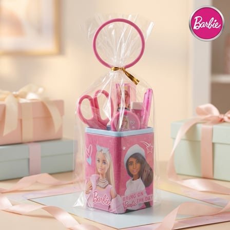 BakGelAl Barbie Resimli Okul Kırtasiye Seti – Kalem Kutulu Makas, Kalemtıraş, Silgi, Cetvel ve Kurşun Kalem