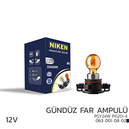 NIKEN 125 PSY24W GÜNDÜZ FAR AMPULÜ PG20-4 AMB 10L UNIVERSAL (10 ADET)