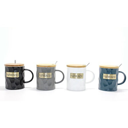 Bambu Kapaklı Porselen Kupa Bardak 