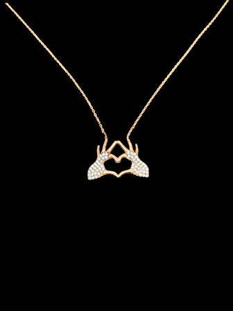 🙌💖 925 Gümüş Üstü Rose Gold Kaplama El Kalbi Kolye | Pave Zirkon Taşlı Aşk ve Koruma Sembolü