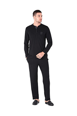 D'S Damat 221001 Uzun Kol Pijama Takımı - Siyah - L