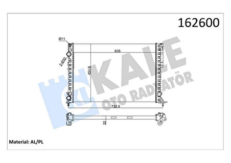 RADYATÖR LOGAN 1997-2001 -ESPACE 3 1999-2002 1.6-1.8-2.0-1.9D KLİMASIZ MEK 635X425X18 2 SIRA AL PL 7701045345 7701045410 7701049754
