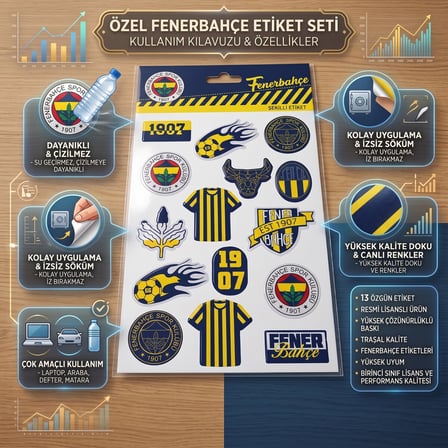 BakGelAl Fenerbahçe FB Lisanslı Kabartmalı Sticker Seti – 3D Sarı Lacivert Taraftar Çıkartmaları