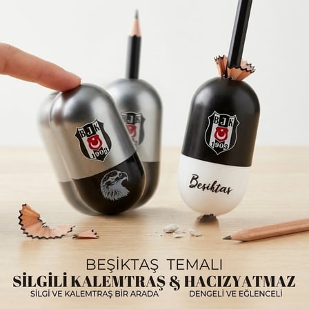 Beşiktaş BJK 1903 Lisanslı Hacıyatmaz Kalemtıraş – Silgili Dengeli Masaüstü Kalemtraş